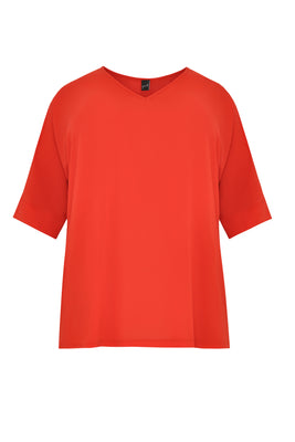 Blouse wide v-neck - red  - #4