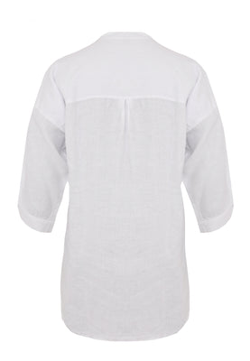 Blouse asymmetric ruffled LINEN - white  - #3