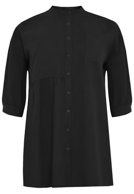 Blouse asymmetric ruffled LINEN - black  - #1