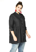 Blouse asymmetric ruffled LINEN - black - #1