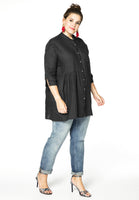 Blouse asymmetric ruffled LINEN - black - #2