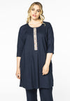 Dress beaded placket LINEN - blue