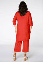 Tunic beaded v-neck LINEN - red  - #3