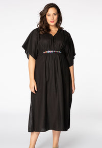 Dress embroidered detail LINEN - black - #1