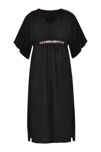 Dress embroidered detail LINEN - black - #4