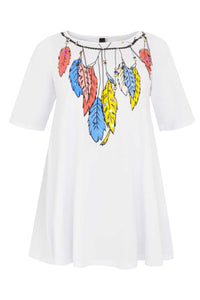 Tunic wide bottom feathers - white - #4