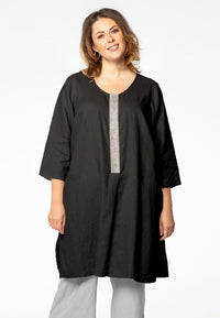 Tunic beaded placket LINEN - black - #1