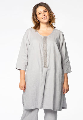 Tunic beaded placket LINEN - grey  - #1