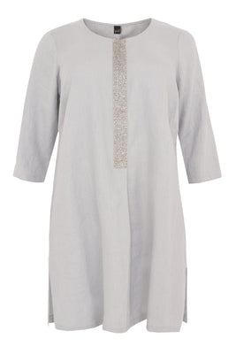 Tunic beaded placket LINEN - grey  - #4