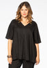 Blouse pleated v-neck LINEN - black 