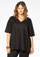 Blouse pleated v-neck LINEN - black - #1