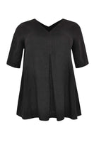 Blouse pleated v-neck LINEN - black - #4