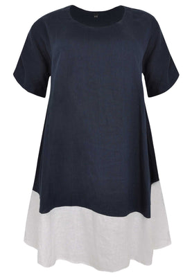 Dress colourblock LINEN - blue - #4