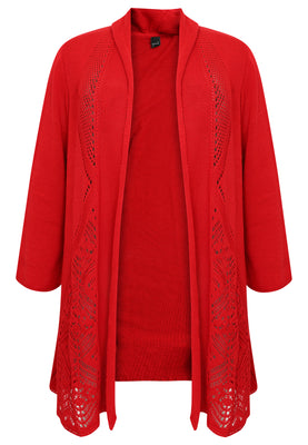  Cardigan long AJOUR - red  - #4