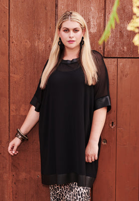 Tunic wide mousse / fake leather - black  - #5