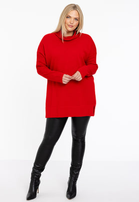 Pullover high neck rib - red  - #2