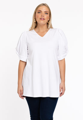 Tunic flare puff sleeve COTTON - white  - #1