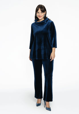 Shirt A-line standing collar VELVET - blue - #2