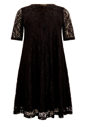 Dress A-line cut-out LACE - black  - #4