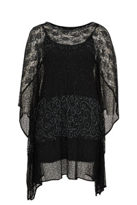 Tunic long square stripe bead - black - #1