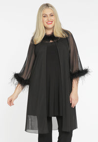 Mesh cardigan with feathers - black - #1