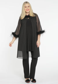 Mesh cardigan with feathers - black - #2