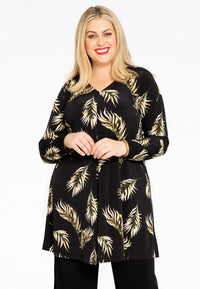 Tunic V-neck pleat PALM - black - #1