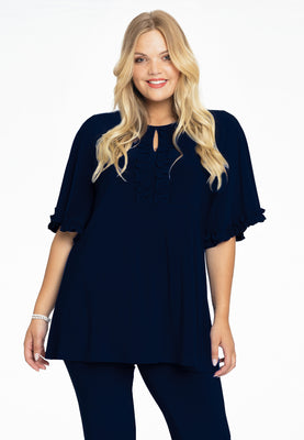 Tunic flare frilled sleeves DOLCE - blue - #1