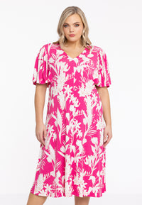 Dress gathered circlesleeve FREESIA - pink - #1