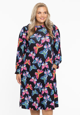 Jurk met pofmouw BUTTERFLIES - black  - #1