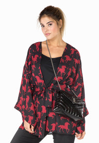Kimono square sleeve HORSES - black - #1
