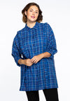 Blouse side ruffles check - blue