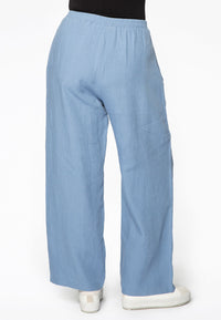 Trousers wide-fit long linen - indigo - #2