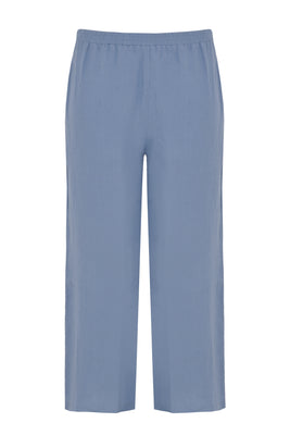 Trousers wide-fit long linen - indigo - #3