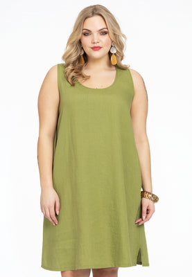 Tunic A-line sleeveless LINEN - green  - #1