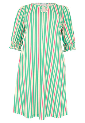 Dress lantern puff sleeve STRIPY - green  - #4