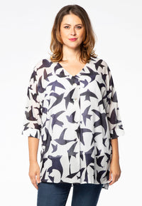 Tunic buttoned BIRDS - white - #1