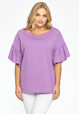 Shirt wide frill sleeve COTTON - light purple - #1